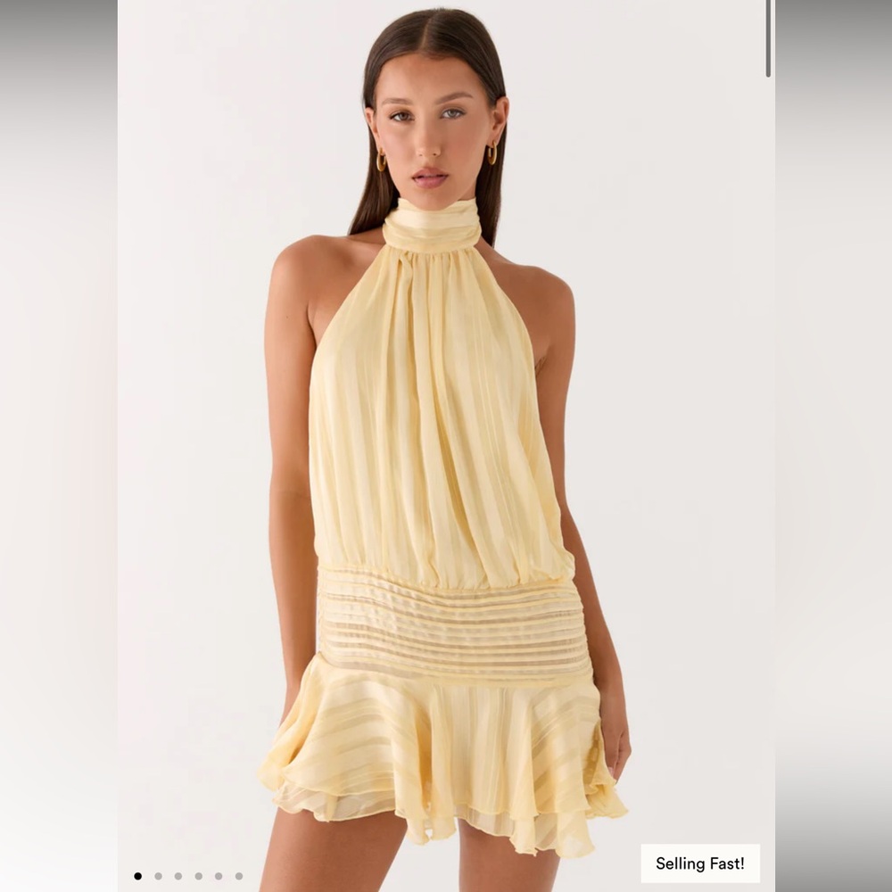 Peppermayo Light Yellow Halter Mini Dress